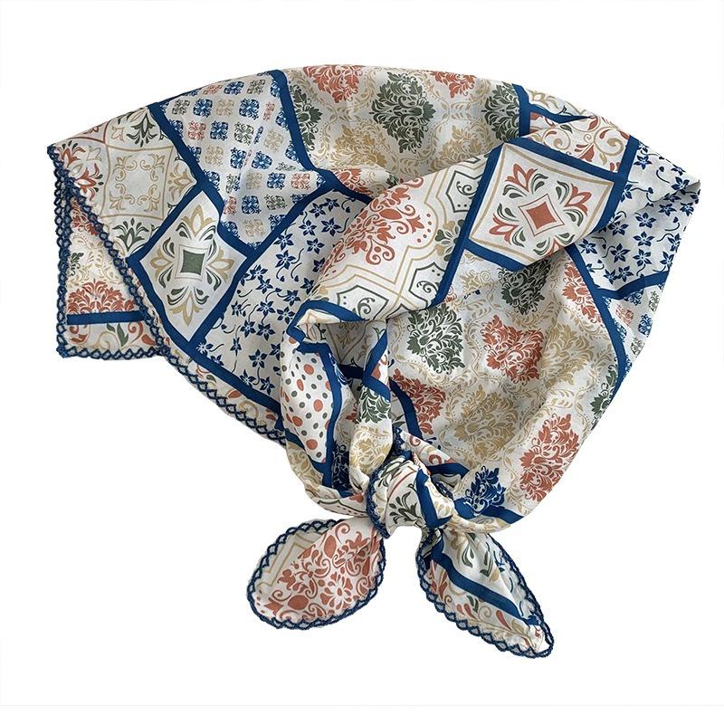 Headscarf summer women's pastoral art small floral versatile decorative small scarf silk scarf square scarf high-end hair accessories headgear