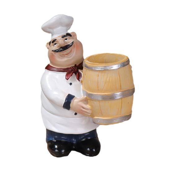Fat Chef Resin Figurine Message Board Toothpick Holder Resin Chef Statue Sculpture Kitchen Counter Decor Ornament for Home Cafe Restaurant