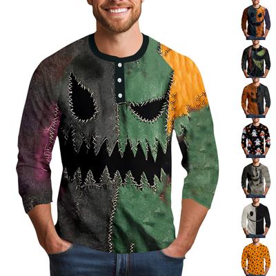 Men's Halloween Printed  Collar Three-Quarter Sleeve