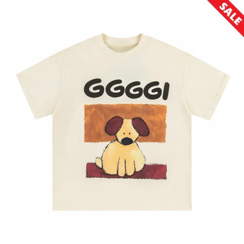 Luxury Playful Puppy Print Cotton TShirt Premium Unisex Crew Neck Top with Brand Letter Detail for HighEnd Fashion L