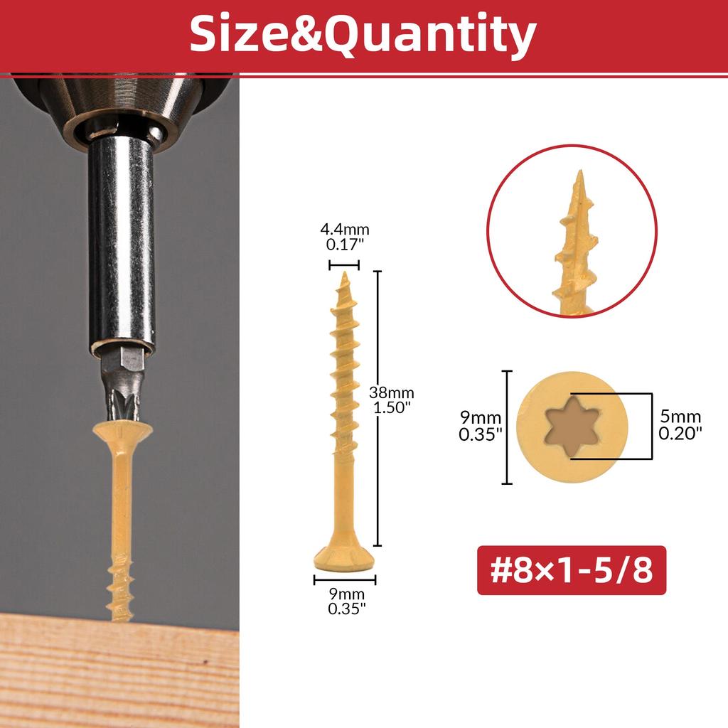 50/100 buc Șuruburi pentru punte cu filet gros Star #8 Cap plat Acoperit cu epoxi rezistent la rugină Bit bronz, Inclusiv elemente de fixare pentru lemn