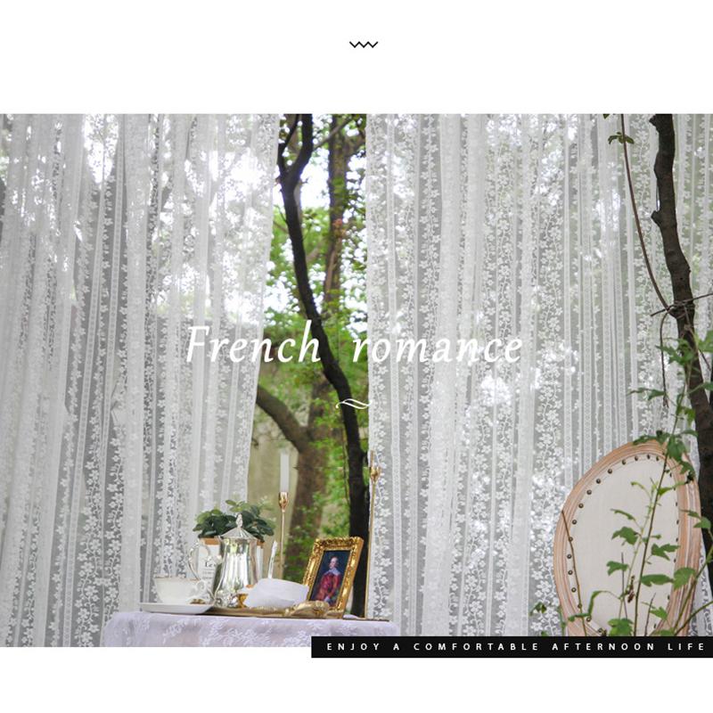 French Pastoral Vintage White Gauze Window Screen Curtain Vine Pattern Jacquard Lace Finished Punch Hook Curtain Fabric