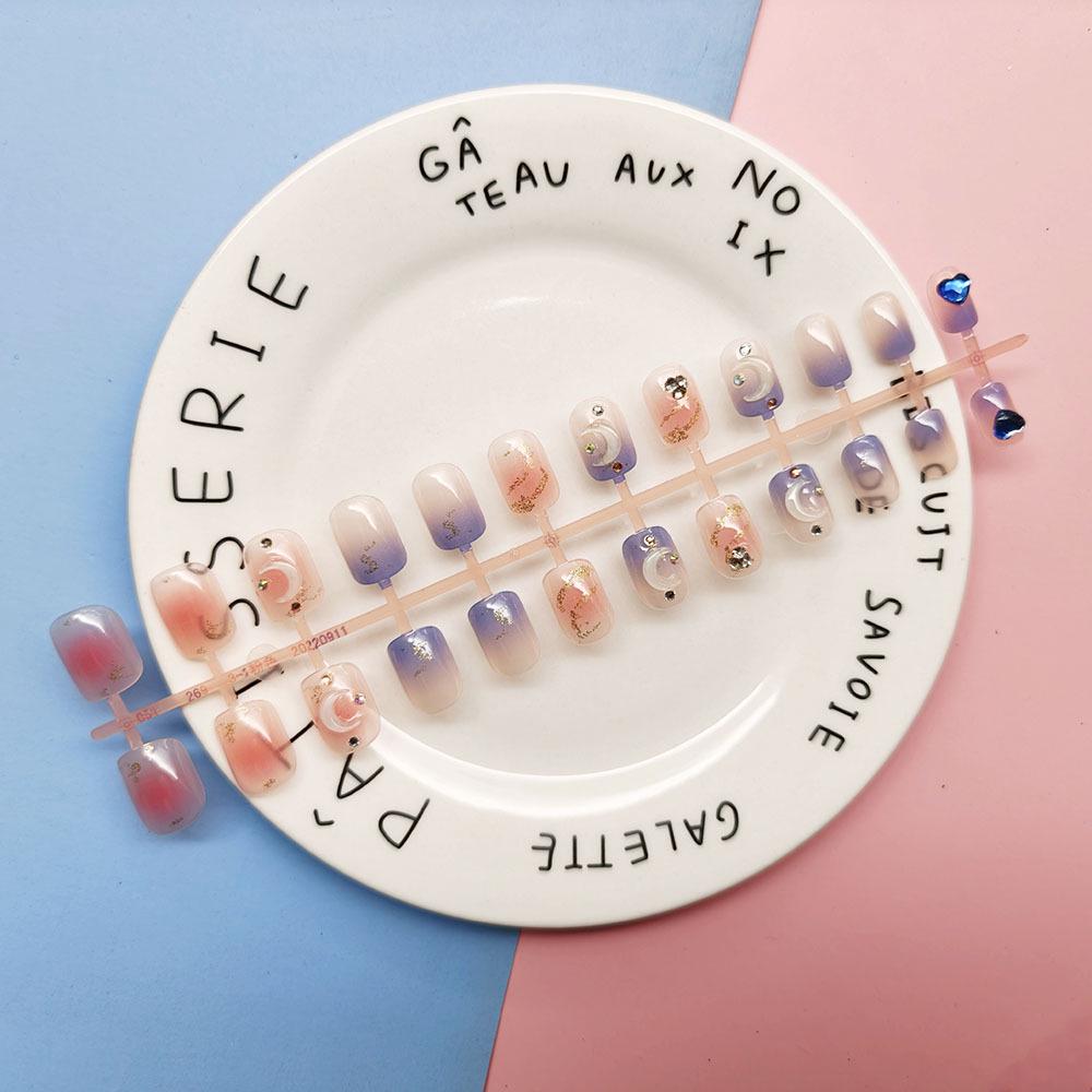 Yajie Na - Blush Sea Salt Moon Wearable Summer False Nails with Nail Art Stickers