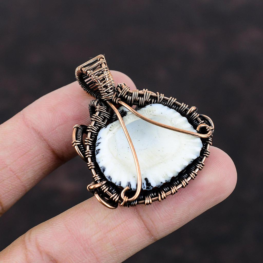 Titanium Coated Shell Pendant Copper Wire Wrapped Pendant Handmade Pendant Copper Jewelry Gemstone Pendant Gift For Mother Wire Wrap Jewelry