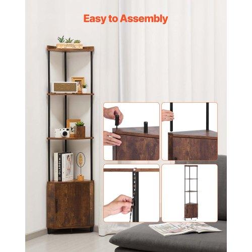 VEVOR 5 Tier Corner Shelf, Tall Corner Stand with LED Light and Doors, Wall Shelves Tower Storage Organizer, Metal Frame & Wooden Shelves
