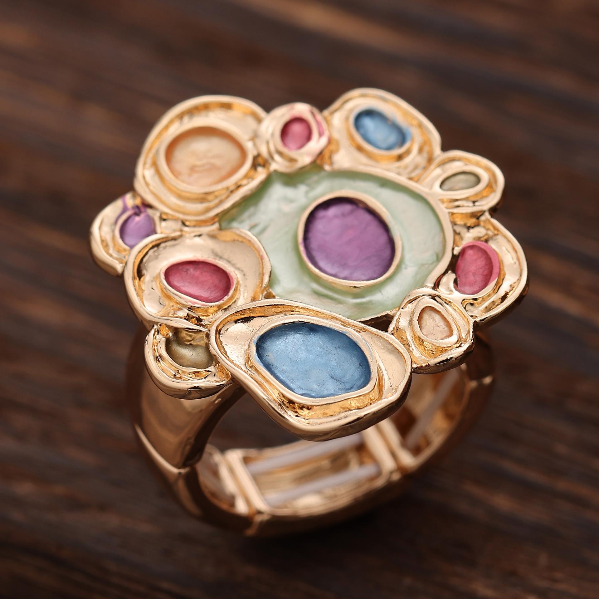 

New color oil geometric drawing board elastic ring, personalized high-end women s versatile alloy ring