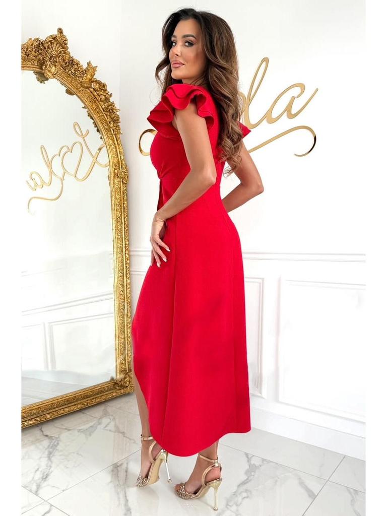 Summer 2025 V-Neck Waist-Cinching Ruffle Sleeve Solid Color Fashion Dress
