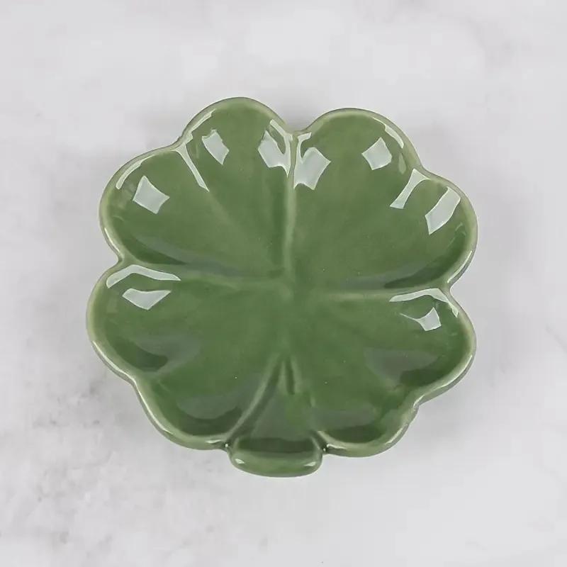 1Pc Ceramic Jewelry Tray Tabletop for Cosmetics and Accessories Nordic Style Clover Leaf Storage Box for Wedding Birthday Gifts