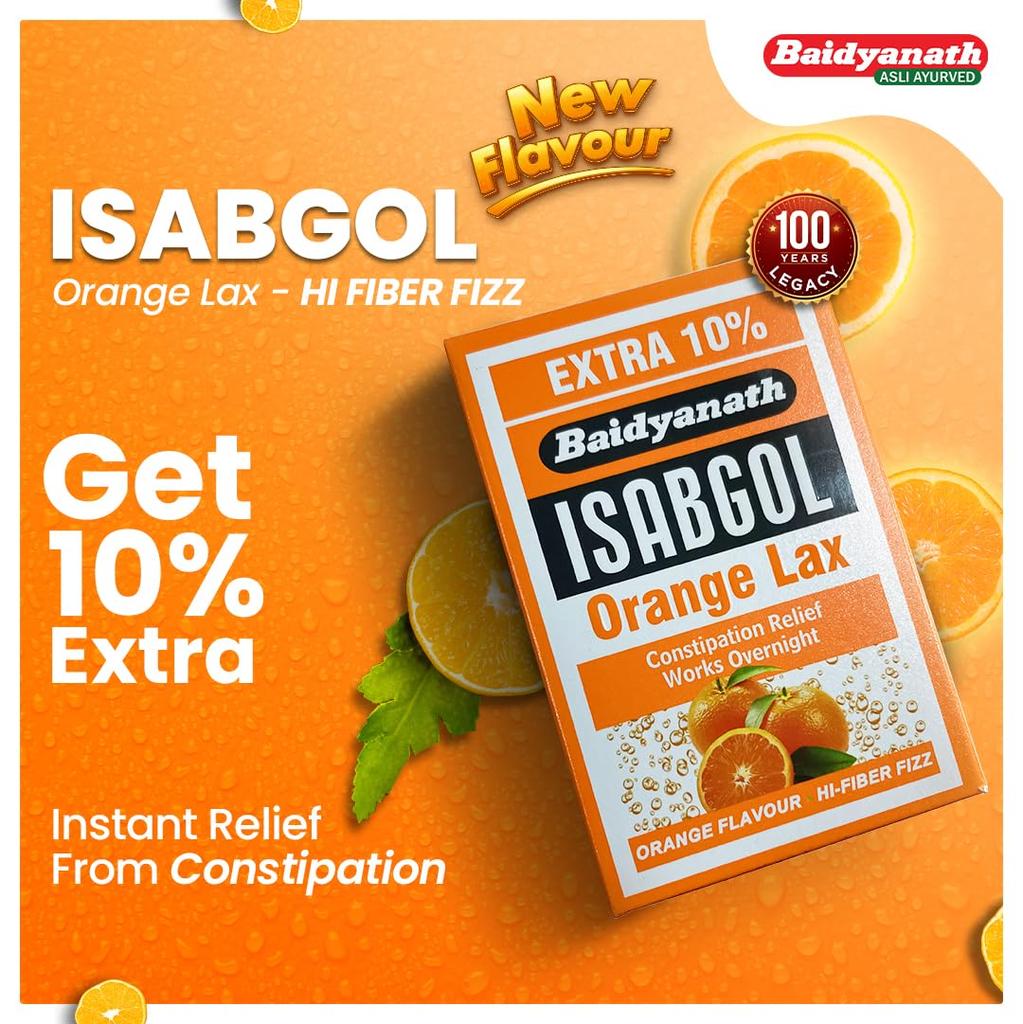 Baidyanath Isabgol Orange Lax Effervescent Husk Powder 110 g Pack of 2 for Gentle Digestive Support