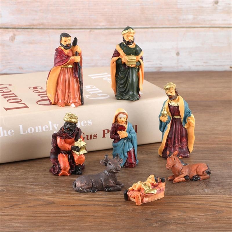 Nativity Scene Figures Resin Statue Holy Family Crafts Artwork Religious for TV Shelf Fireplaces Christmas Decoration