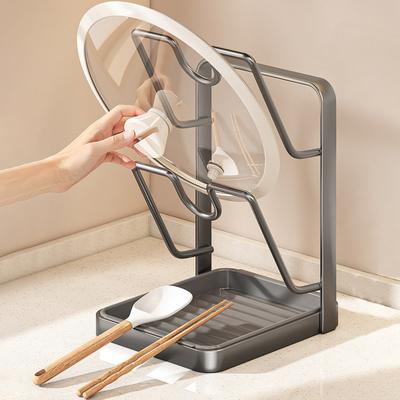Pot Lids Storage Rack with Drain Tray U-Shaped Groove Design Holds Lids Upright Multipurpose Kitchen Utensils Organizer