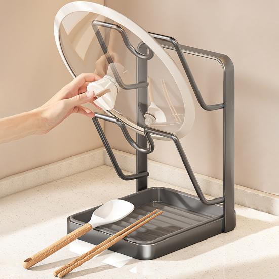Topfdeckel-Aufbewahrungsgestell mit Abtropfschale U-förmiges Rillendesign Hält Deckel aufrecht Mehrzweck-Küchenutensilien-Organizer