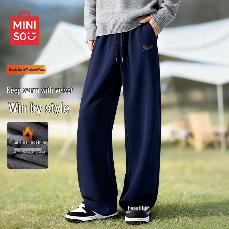 MINISO Men s Winter Fleece-Lined Casual Drawstring Pants 3XL