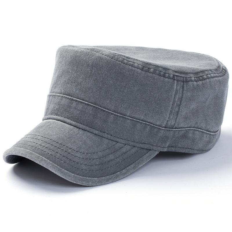 

Washed Cotton Big Head Men Military Cadet Cap Army Style Navy Baseball Hats Flat Top Sun Caps for Women Head 52-55cm серый