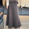 Women's High-Waist Wool Knit Midi Skirt, A-line, Solid Color, Autumn/Winter 2026