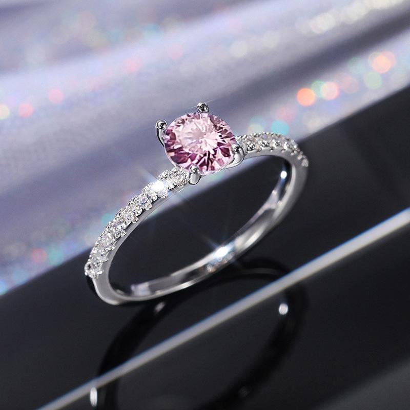 Style Pink Sparkling Zircon Princess Square Engagement Ring for Ladies and Girlfriends Luxury Proposal  Gift Fashion Jewelry