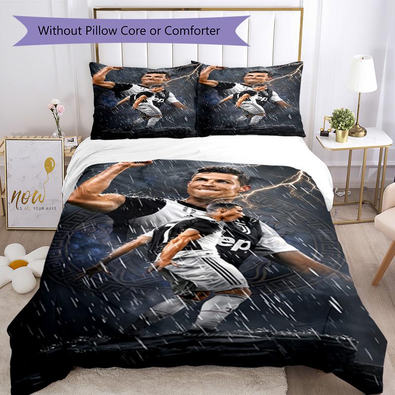 Cristiano Ronaldo Bedding Set Breathable Duvet Cover with Pillowcases Decorative Bed Linen for Bedroom Home Decoration Birthday Gift
