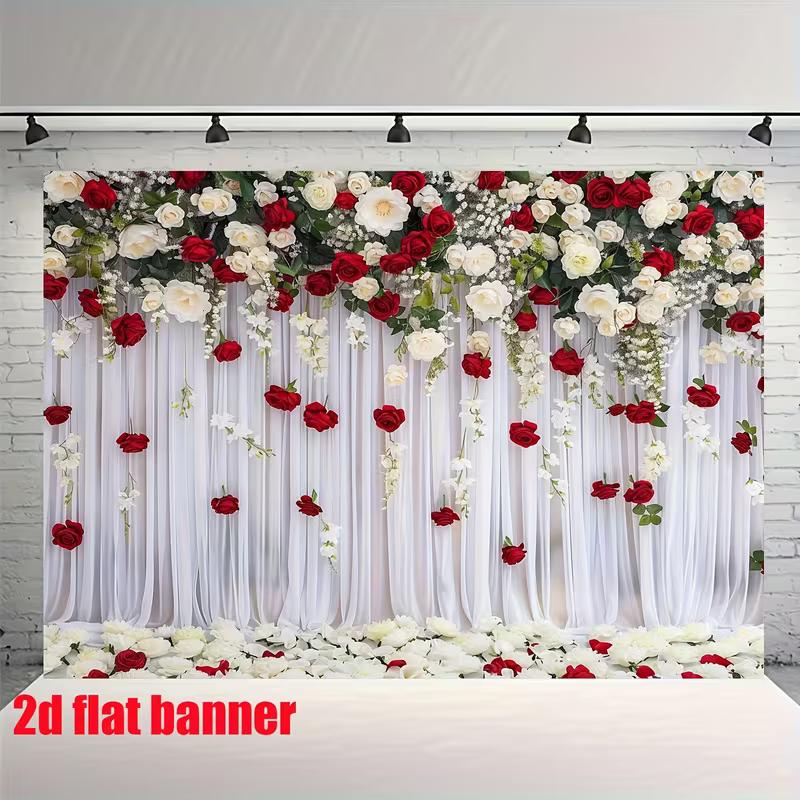 Sfondo Floreale Matrimonio 2D Tenda Rose Rosse Bianche Sfondo Festa