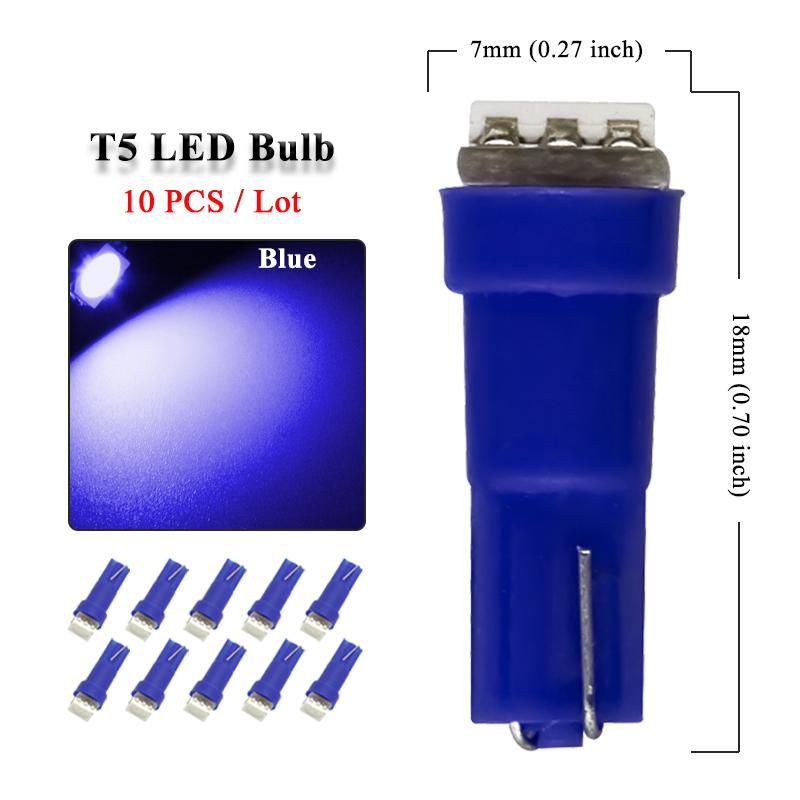 10 PCS T5 74 LED Bulbs 12V 5050 1-SMD 7000K White Car Interior Maps Dashboard Instrument Panel Gauge Cluster Indicator Lights