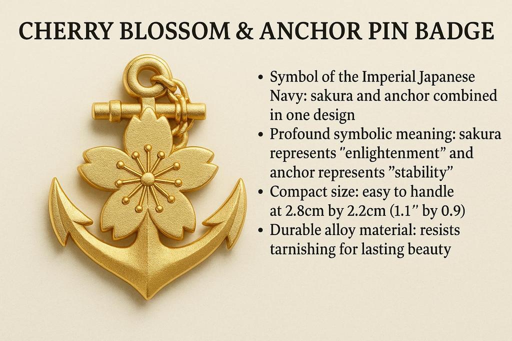 Don Flyee Imperial Japanese Navy Cherry Blossom Anchor Design Naval Insignia Pin with Butterfly C0039 Clutch, Alloy, Gift,