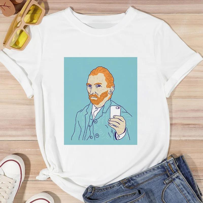 ZX TEE Van Gogh Printed Streetwear Fashion Girls T-Shirts Harajuku White Clothing Short Sleeve Summer Tees Casual Female O-Neck Tops