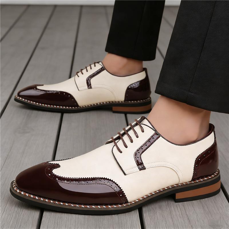 Nové pánské špičaté bílo-hnědé mix barvy ležérní brogues oxfordky značkový designér svatební šaty Homecoming ples formální obuv