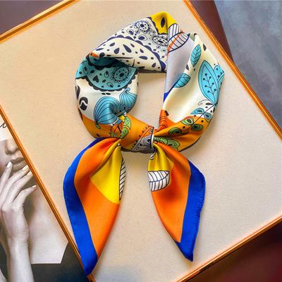 Luxury  Print Square Scarf Multicolor Simulated Silk Thin Breathable Neck Scarf Retro Style Sunscreen Headscarf For Women