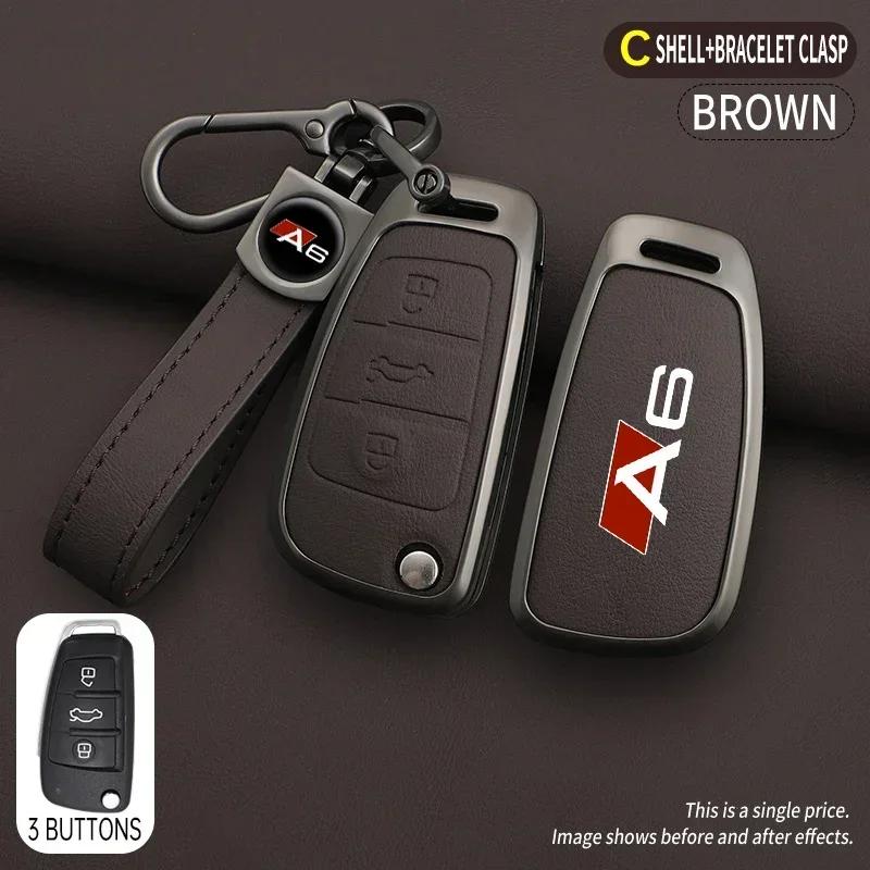 2026 Hot For qaz1 A6 S6 RS6 C5 C6 C7 4F S line Zinc Alloy Leather Car Key Case Cover Shell Holder Protection Keychain Bag Car Accessories