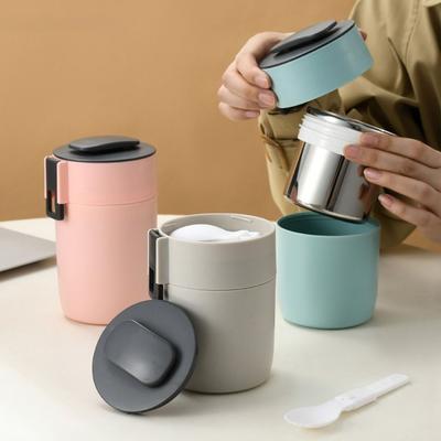 Removable Liner Insulated Breakfast Cup with Spoon Double Layer Insulated Soup Cup Sealed Leakproof Thermal Food Container