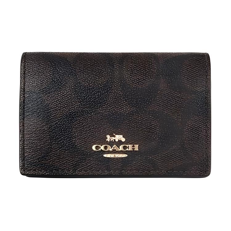 

Coach Logo Print Coated Canvas And Leather Card Case Women Accessories Brown Black 91681-IMAA8 Brown & Black