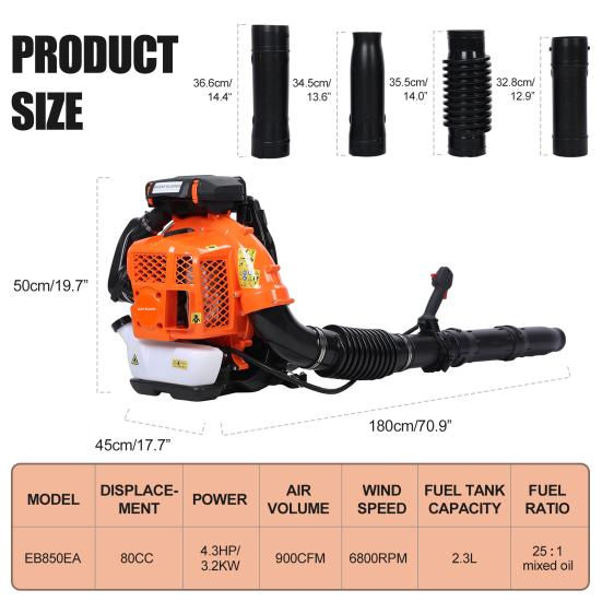Leaf Blower, 80CC Backpack Gas Leaf Blower, Gas Blower, Up To 900CFM, Powerful Clearing, for Lawn Care Yard Dust Debris