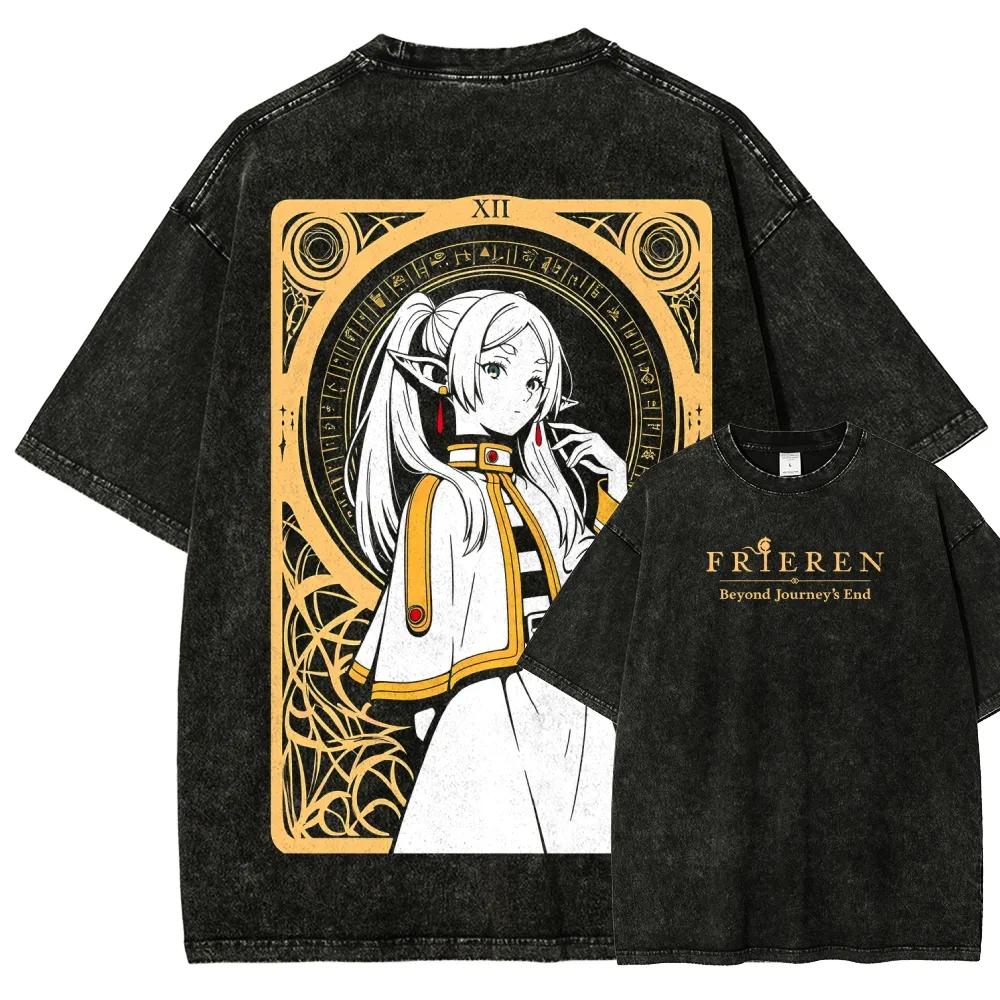

Frieren Print T-shirt Anime Frieren: Beyond Journey s End Clothing Men Women Cotton Tshirts Retro Washed T Shirt Harajuku Tops XXL чёрный