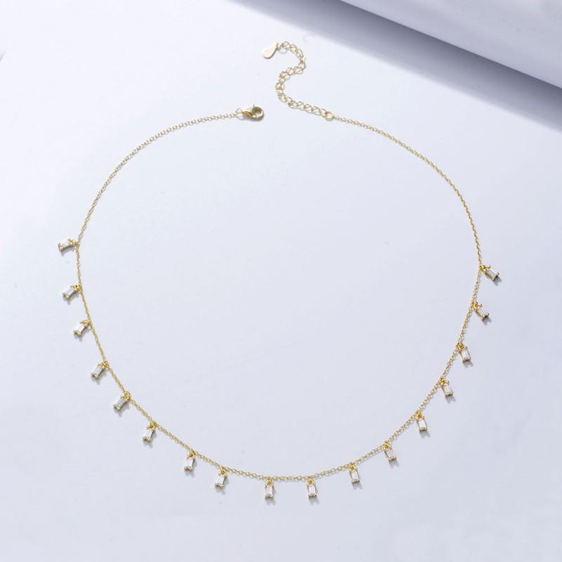 Tassel Square Zircon Pendant Necklace Women Ins Style Fashion Versatile Choker
