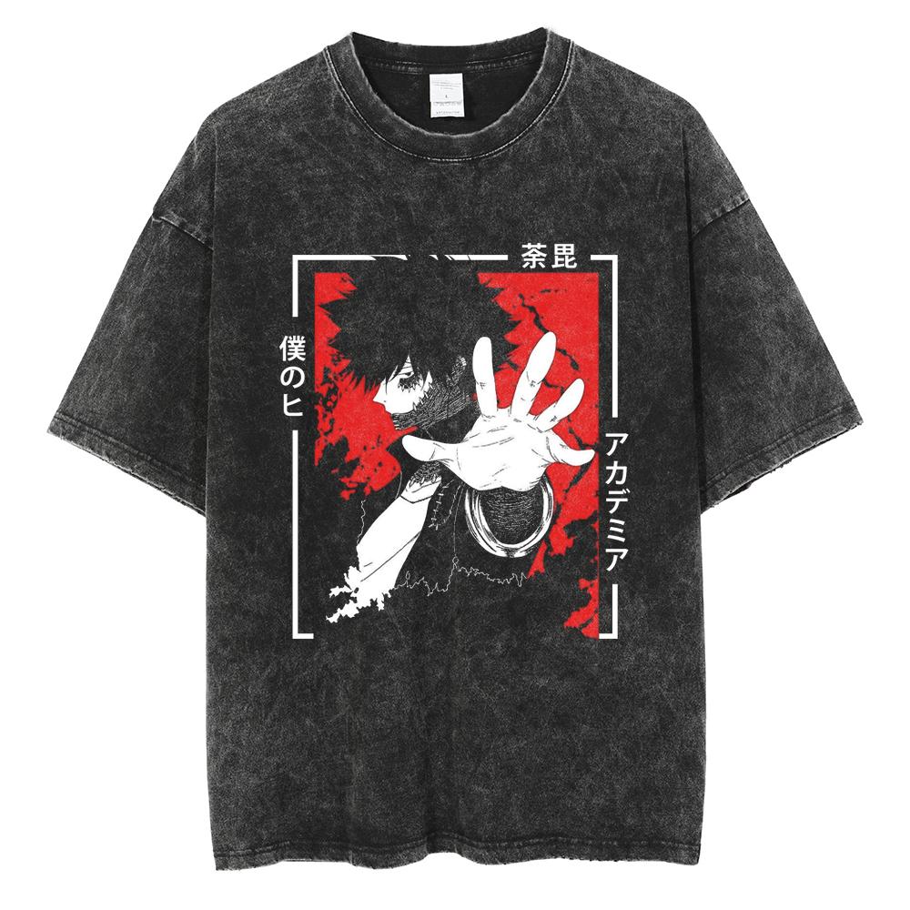 Anime My Hero Academia Midoriya Izuku Deku Graphic Tee Unisex Manga Washed Cotton T-shirts Casual Tshirt Harajuku Tees T Shirt