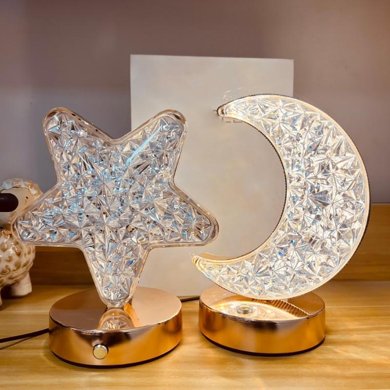 Bedroom Crystal Touch Dimming NightLight Girl Room Home Decorations Aesthetics USB Table 3D Moon Lamp
