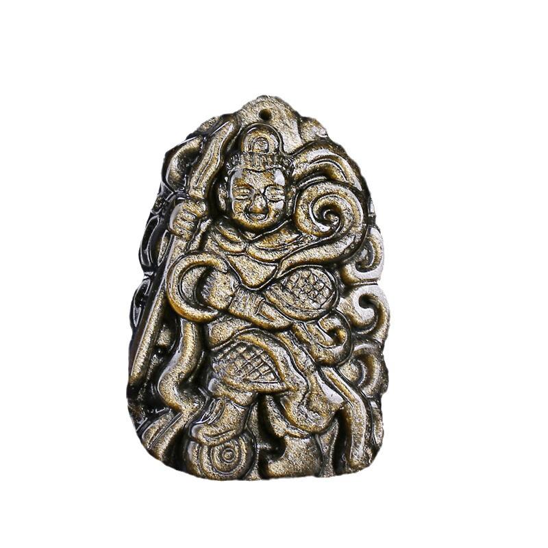 Nezha Gold Obsidian Pendant: Mighty Third Prince & Great General