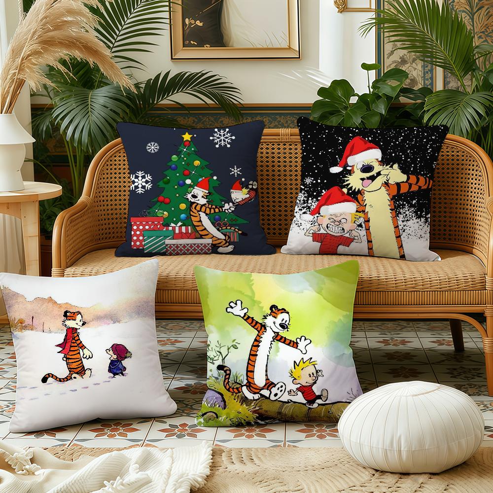 CCalvin and cute HHobbes cushion cover Pillow Case Plush Fabric Soft Double Sided Print Sofa Cushion Cover Throw Pillow Covers