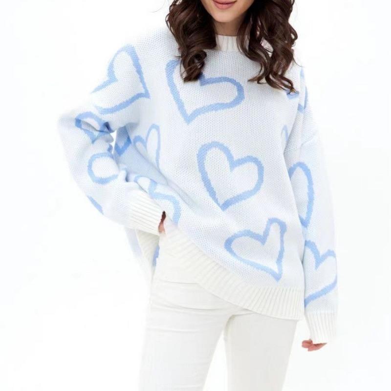 

Осень и зима новый модный свитер с круглым вырезом Love Color женский свободный жаккардовый пуловер свитер женщина синий