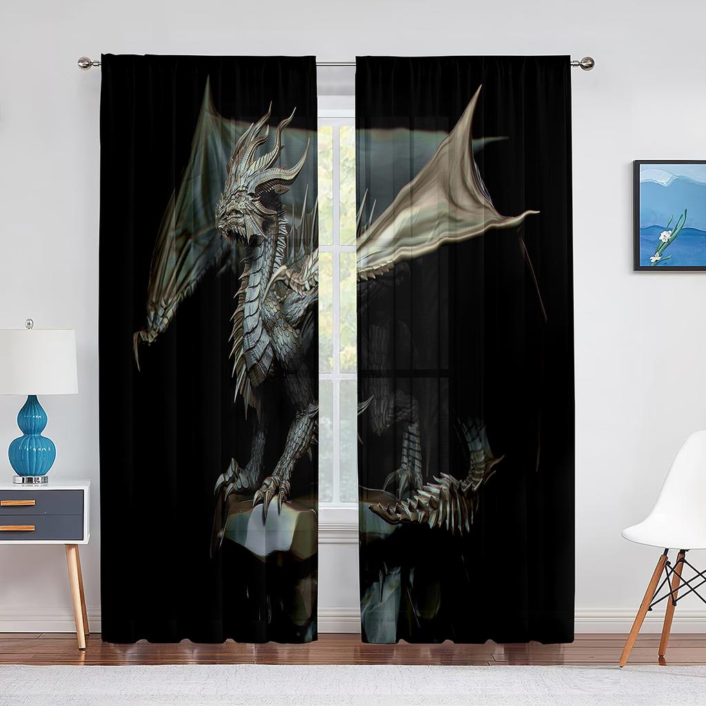 Fantasy Medieval Dragon Tulle Curtains for Bedroom Home Living Room Art Decoration Chiffon Sheer Voile Kitchen Window Curtain