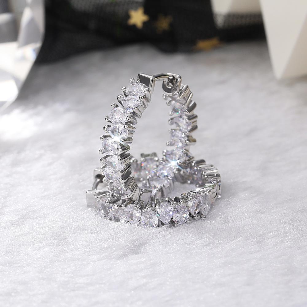 Cao Shi European-American Single Row Drop Zircon Earrings – Stylish, Luxurious Socialite Ear Clips