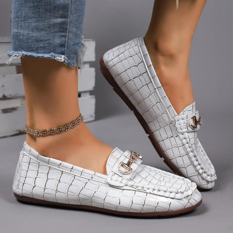 

Повседневные туфли больших размеров, Новая модная женская обувь, Лоферы с металлической пряжкой на одну ногу 39 белый