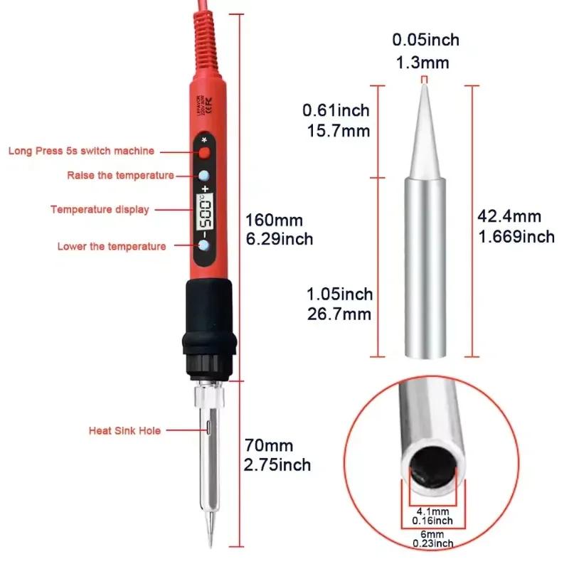 Digital Soldering Iron 80W with ON/OFF Switch Adjustable Temperature LCD Welding Tools Ceramic Heater Soldering Tips