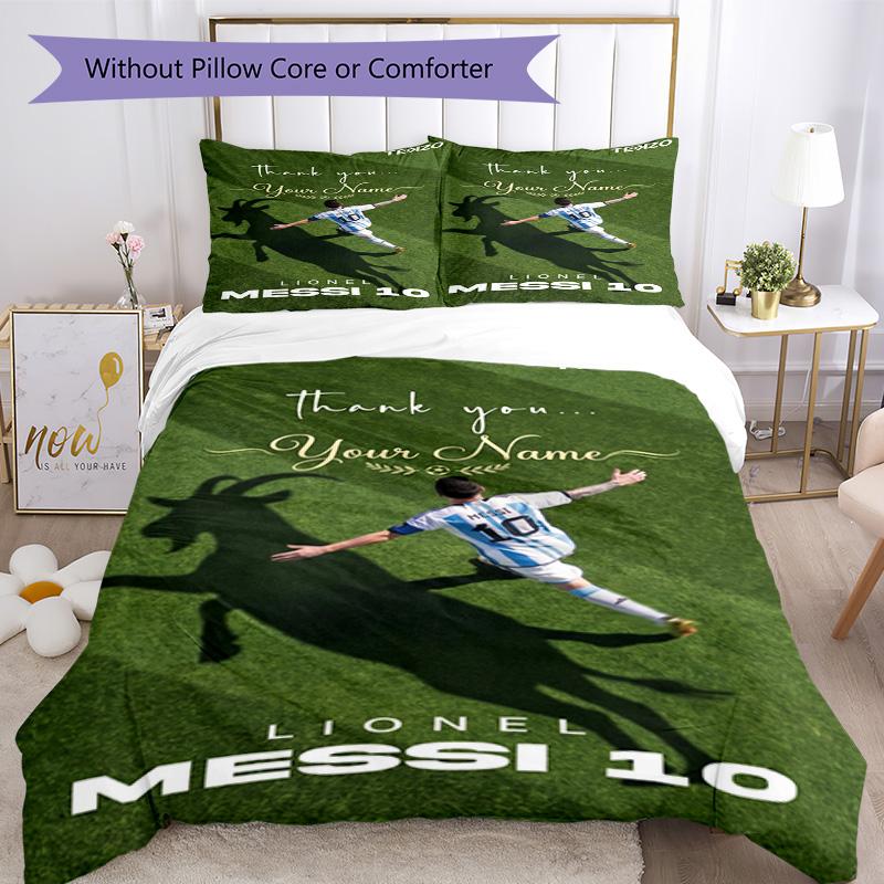 Football Messi Customized Name Bed Linens Design for Living Rooms Soft Bedding Bedroom Decor Perfect Gift for Friends & Family