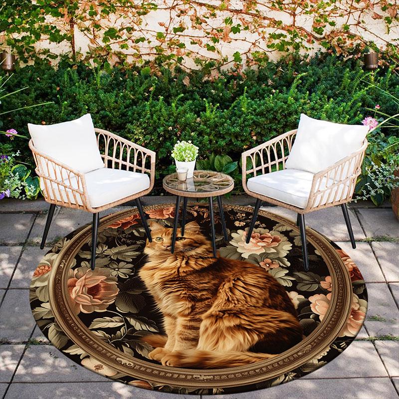 Vintage Cats pattern round rug,Carpet Rug for Living Room Bedroom Playroom ,Non-slip Floor Mat,Holiday Gifts and Birthday Gifts.