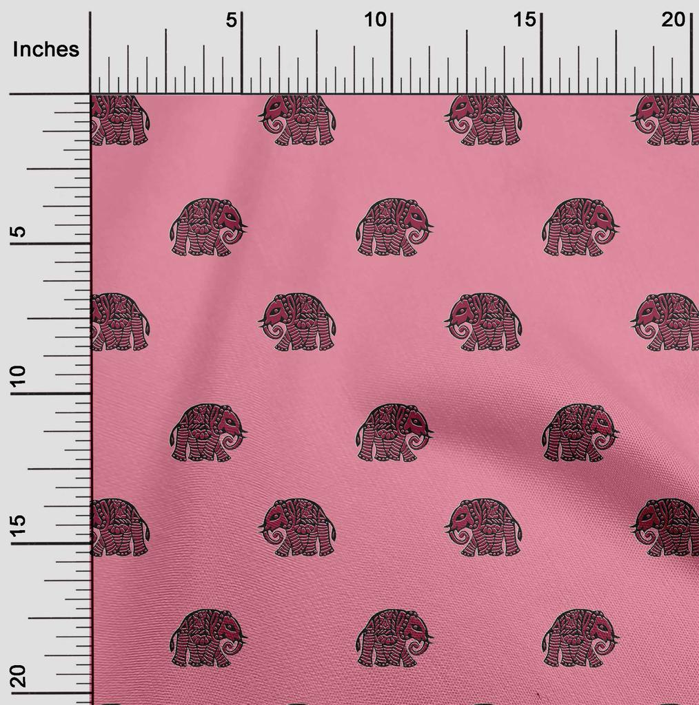 oneOone Cotton Flex Fabric Elephant Block Printed Craft Fabric BTY 40 Inch