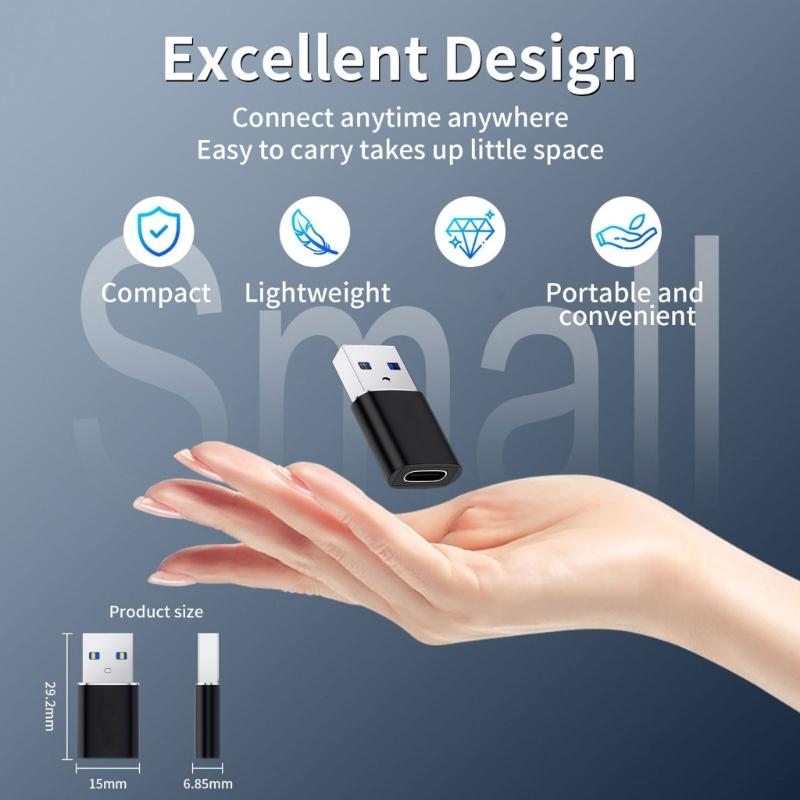 USB3.0 To Type C Adapter Highly Speed 5Gbps Data Transfer 3A Charging Metal Housing For Smartphones Tablets Laptops
