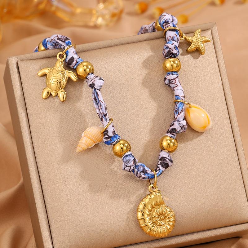 European and American style ocean series accessories necklace women's light luxury niche high-end tortoise conch summer travel necklace