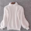 Korean Style Lantern Sleeve Mink Fur High Collar Pullover Sweater (2025)