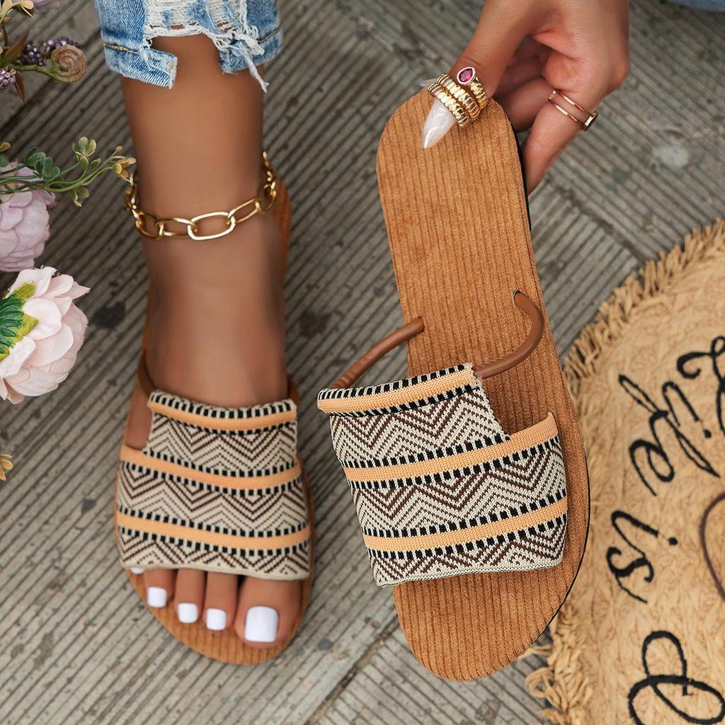 Summer New Flat Bottomed Cool Slippers Women Ethnic Style Casual Flat Bottomed Slippers Fashion
