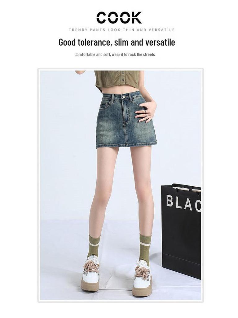 2025 Spring/Summer Women's Retro Denim A-Line Bodycon Mini Skirt